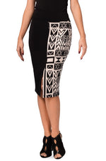 Load image into Gallery viewer, Black Pencil Skirt With Black And Beige Inca Pattern