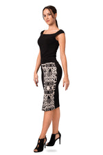 Load image into Gallery viewer, Black Pencil Skirt With Black And Beige Inca Pattern
