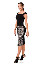 Load image into Gallery viewer, Black Pencil Skirt With Black And Beige Inca Pattern