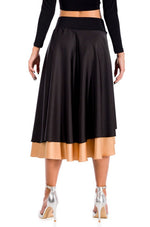 Load image into Gallery viewer, Black Satin Two-layered Dance Skirt With Gold Base