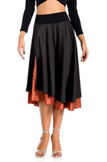 Load image into Gallery viewer, Black Satin Two-layered Dance Skirt With Orange Base
