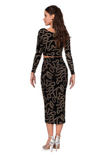 Load image into Gallery viewer, Black Twist Knot Bodycon Midi Skirt With Sparkling Gold Details
