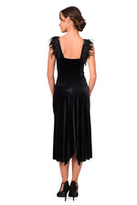 Load image into Gallery viewer, Black Velvet Dress With Feather Details