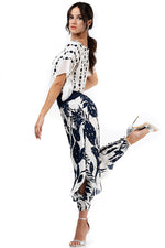 Load image into Gallery viewer, White Boxy Co-ord Crop Top With Dark Blue & Silver Print