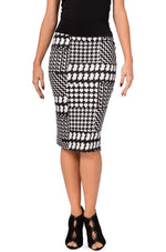 Load image into Gallery viewer, Black and White Allover Houndstooth Pattern Pencil Skirt