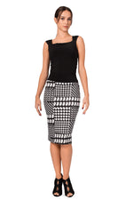Load image into Gallery viewer, Black and White Allover Houndstooth Pattern Pencil Skirt
