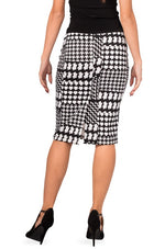 Load image into Gallery viewer, Black and White Allover Houndstooth Pattern Pencil Skirt