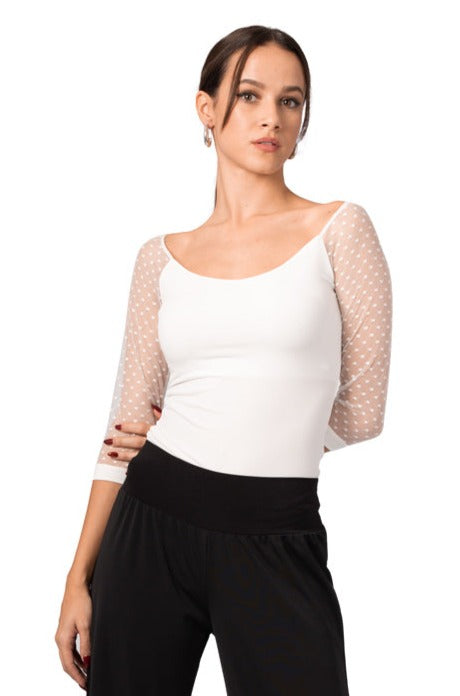 Blouse With Dotted Tulle Sleeves