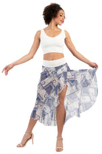 Load image into Gallery viewer, Blue Printed Asymmetric Tango Wrap Skirt With Ruffles