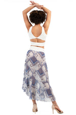 Load image into Gallery viewer, Blue Printed Asymmetric Tango Wrap Skirt With Ruffles