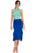 Load image into Gallery viewer, Bodycon Midi Dance Skirt With Side Ruffles