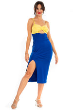 Load image into Gallery viewer, Bow Bust Two Color Midi Dress With Slit