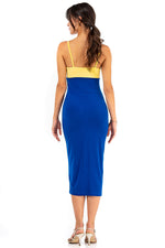 Load image into Gallery viewer, Bow Bust Two Color Midi Dress With Slit