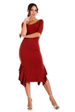 Load image into Gallery viewer, Brick Red Short Sleeve Bodycon Dress With Side Ruffles