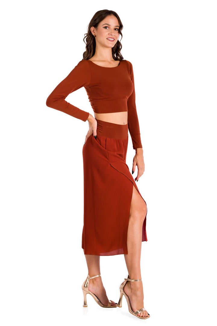 Brick Red Wrap Cropped Culottes
