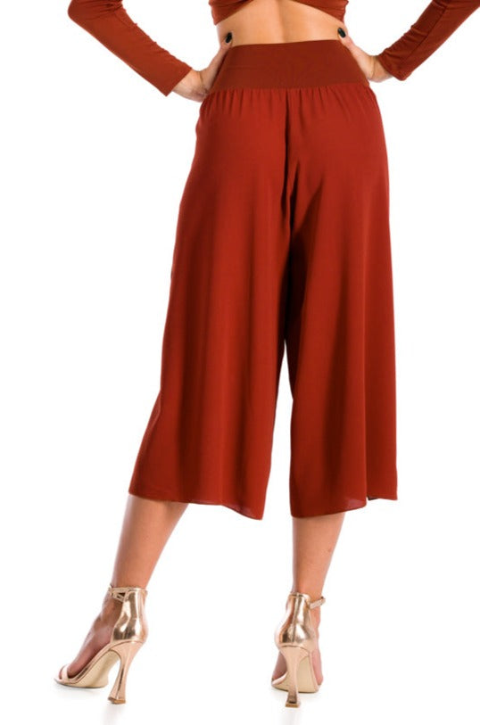 Brick Red Wrap Cropped Culottes