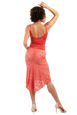 Load image into Gallery viewer, Bright Coral Lace Fishtail Tango Skirt
