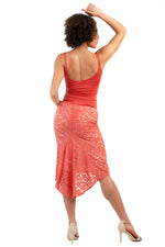 Load image into Gallery viewer, Bright Coral Lace Fishtail Tango Skirt