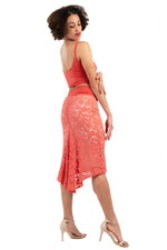 Load image into Gallery viewer, Bright Coral Lace Fishtail Tango Skirt