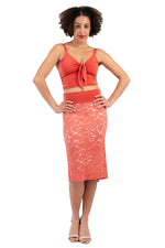 Load image into Gallery viewer, Bright Coral Lace Fishtail Tango Skirt
