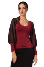 Load image into Gallery viewer, Burgundy Top With Long Lamé Split Sleeves