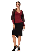 Load image into Gallery viewer, Burgundy Top With Long Lamé Split Sleeves