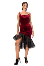 Load image into Gallery viewer, Burgundy Velvet Skirt With Black Organza Ruffles