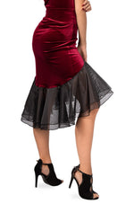 Load image into Gallery viewer, Burgundy Velvet Skirt With Black Organza Ruffles