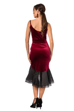 Load image into Gallery viewer, Burgundy Velvet Skirt With Black Organza Ruffles