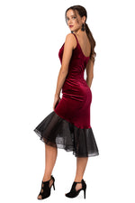 Load image into Gallery viewer, Burgundy Velvet Skirt With Black Organza Ruffles