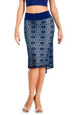 Load image into Gallery viewer, Dark Blue Floral Lace Fishtail Tango Skirt