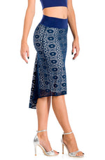 Load image into Gallery viewer, Dark Blue Floral Lace Fishtail Tango Skirt