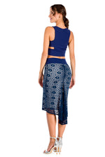 Load image into Gallery viewer, Dark Blue Floral Lace Fishtail Tango Skirt