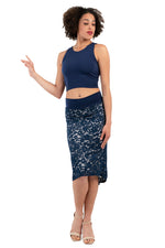 Load image into Gallery viewer, Dark Blue Lace Fishtail Skirt
