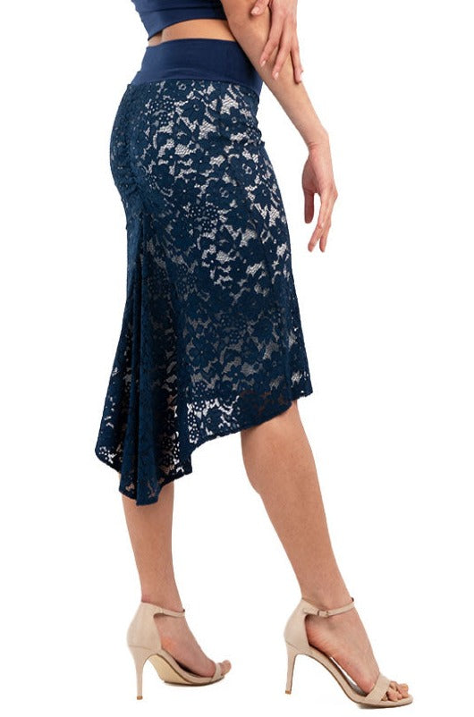 Dark Blue Lace Fishtail Skirt