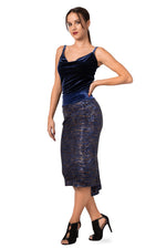 Load image into Gallery viewer, Dark Blue Paillette Fishtail Skirt With Velvet Waistband
