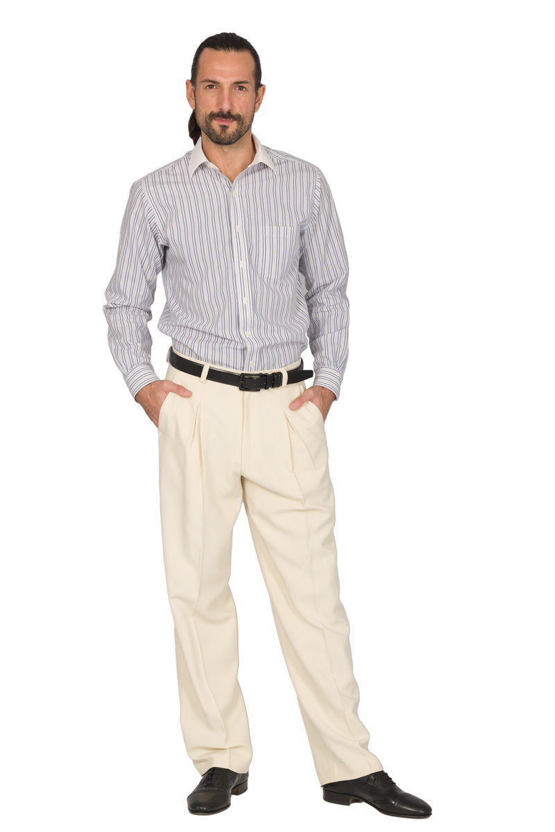 Ecru Men's Tango Pants With Front And Back Pleat | Tango Attire