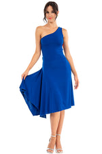 Load image into Gallery viewer, Electric Blue One Shoulder Dress With Twisted Back And Side Draping