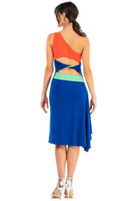 Load image into Gallery viewer, Electric Blue One Shoulder Dress With Twisted Back And Side Draping
