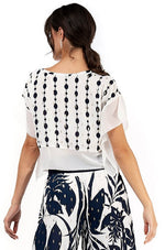 Load image into Gallery viewer, White Boxy Co-ord Crop Top With Dark Blue &amp; Silver Print

