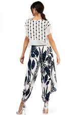 Load image into Gallery viewer, White Boxy Co-ord Crop Top With Dark Blue & Silver Print