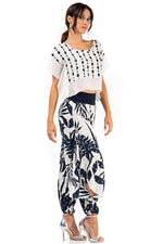 Load image into Gallery viewer, White Boxy Co-ord Crop Top With Dark Blue & Silver Print