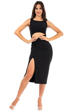 Load image into Gallery viewer, Front Cutout Knot Detail Midi Dress With Slit