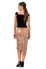 Load image into Gallery viewer, Gold Paillette Fishtail Skirt With Velvet Waistband
