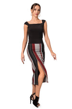 Load image into Gallery viewer, Grey Midi Striped Pencil Skirt With Slit