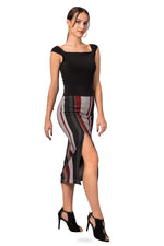 Load image into Gallery viewer, Grey Midi Striped Pencil Skirt With Slit