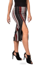 Load image into Gallery viewer, Grey Midi Striped Pencil Skirt With Slit