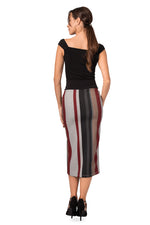 Load image into Gallery viewer, Grey Midi Striped Pencil Skirt With Slit
