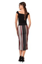 Load image into Gallery viewer, Grey Midi Striped Pencil Skirt With Slit
