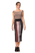 Load image into Gallery viewer, Grey Midi Striped Pencil Skirt With Slit